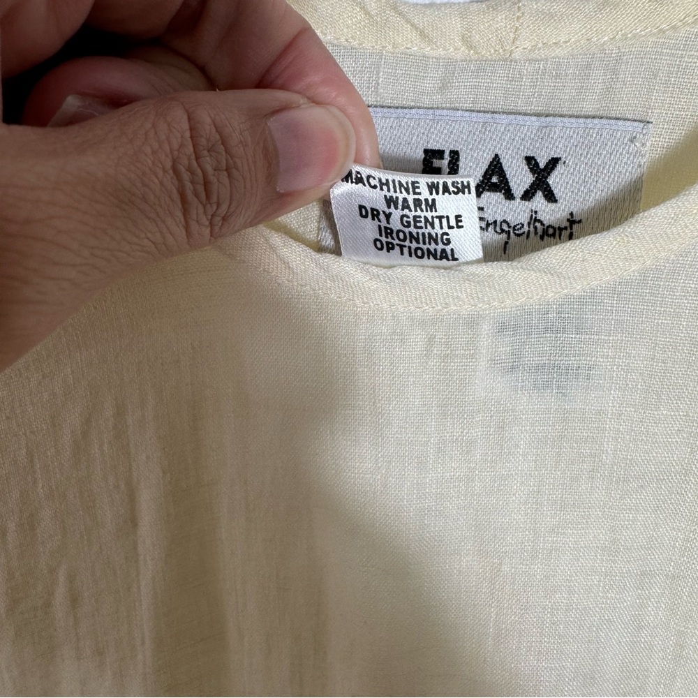 Vtg FLAX 100% Linen Maxi Dress Small Ivory Lagenlook Resort Coastal - Picture 7 of 9
